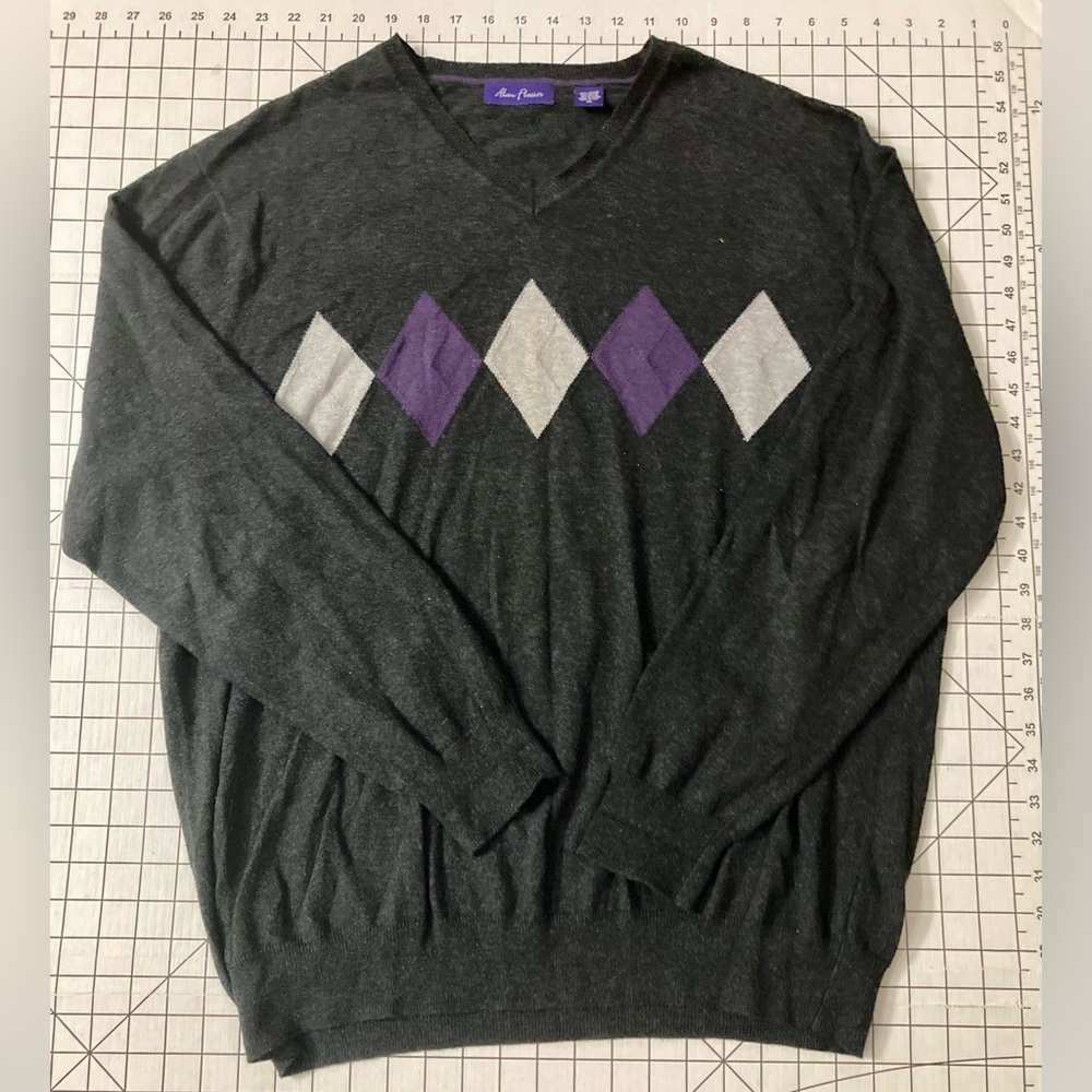 Alan Flusser Men’s X-Large Grey/Purple‎ Argyle Sweater